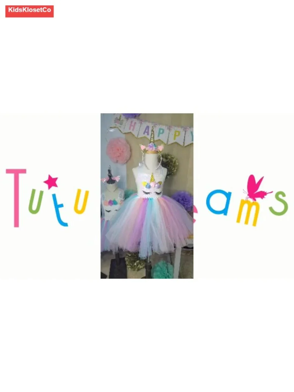 Sequined Unicorn Tutu Dress With Headband, Girls Costume, Birthday Party